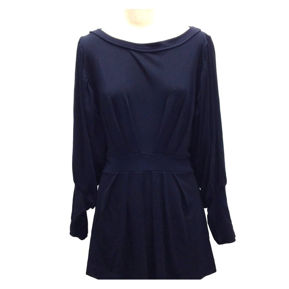 Topshop Navy Top with Full Length Balloon Sleeves